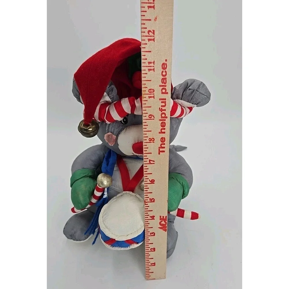 VTG Nylon Puffy Christmas Stuffy‎ Mouse Drum Plush Animal 90s **READ**